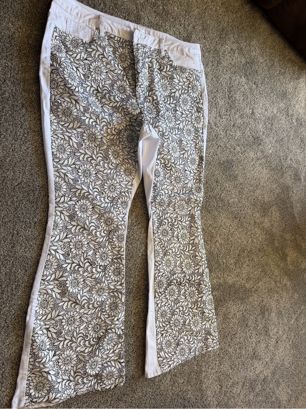 VENUS White Flare Jeans with Black Floral Print